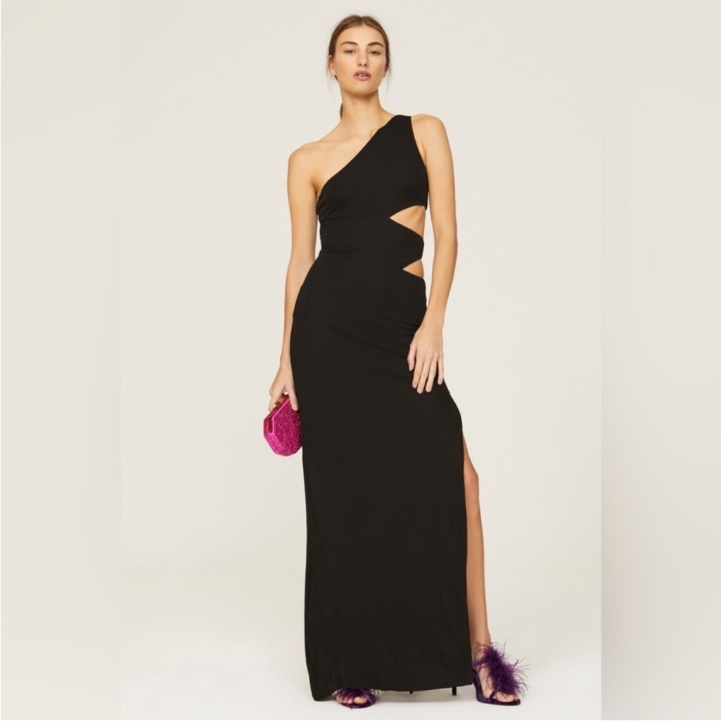 Staud Letta One-Shoulder Cut Out Dress Black